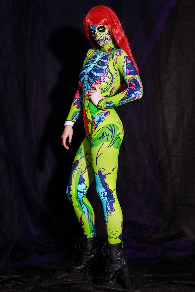 Toxic Glow Bodysuit – Women’s Neon Zombie Costume