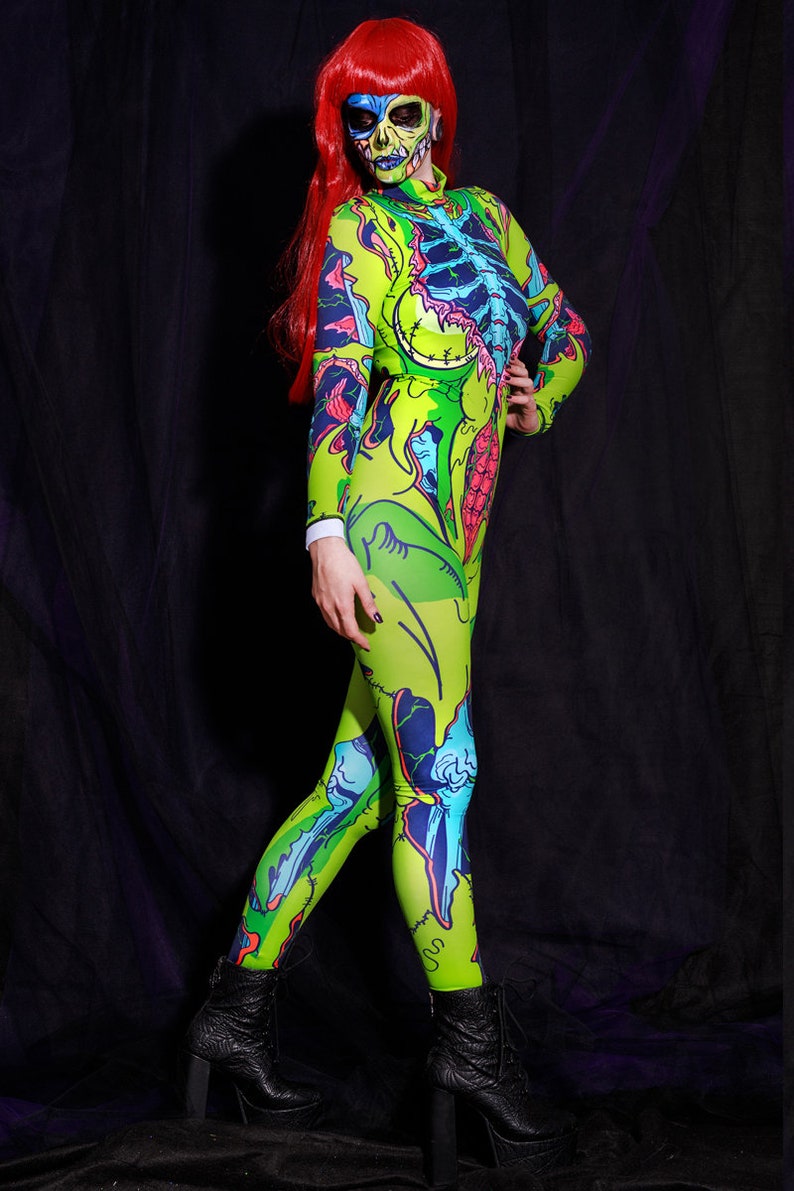 Toxic Glow Bodysuit – Women’s Neon Zombie Costume